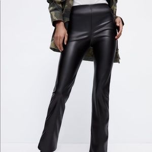 Women’s Zara Faux Leather Flare Pant Leggings | Side Zipper Detail and Pockets